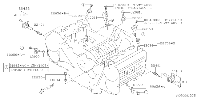 2015 Subaru Outback Spark Plug Diagram for 22401AA781