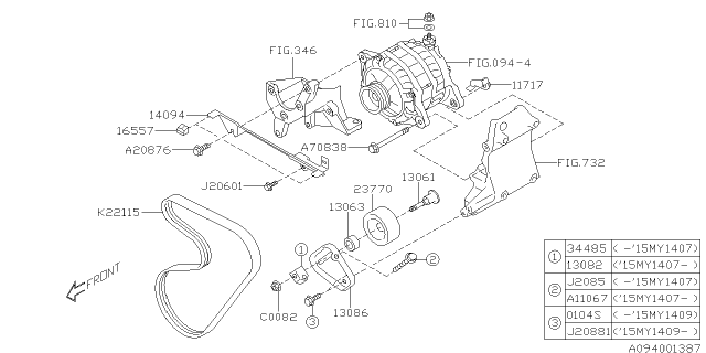 2015 Subaru Outback PB001333 Bracket TENSIONER Diagram for 13086AA180