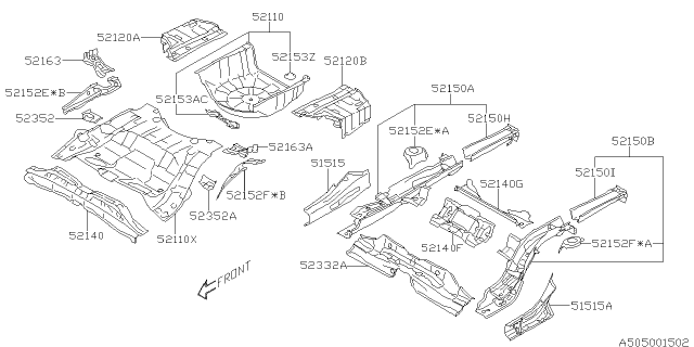 2015 Subaru Outback Floor Pan Front Diagram for 52122AJ10A9P