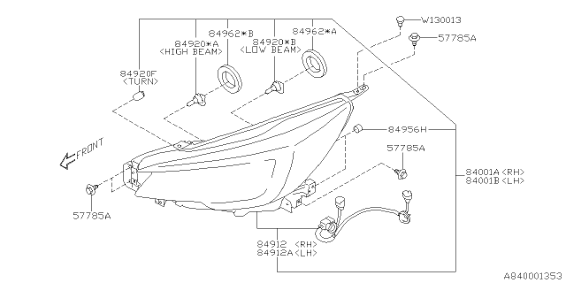 2019 Subaru Outback Driver Side Headlamp Assembly Diagram for 84002AL11B
