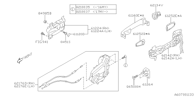 2018 Subaru Outback Frame Assembly Handle Outer Rear R Diagram for 62142AL00A