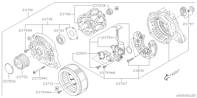 2015 Subaru Legacy Cover Assembly ALTERNATOR Diagram for 23727AA61A