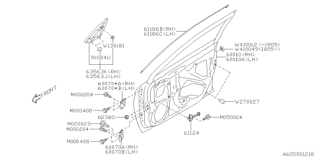 2016 Subaru Outback Cover A Pillar Assembly Rear Diagram for 65250AL10A