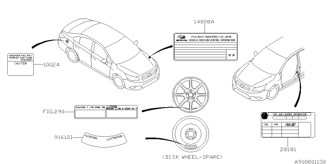 2016 Subaru Legacy Label - Caution Diagram