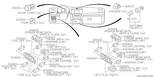 2016 Subaru Legacy Switch - Instrument Panel Diagram 2