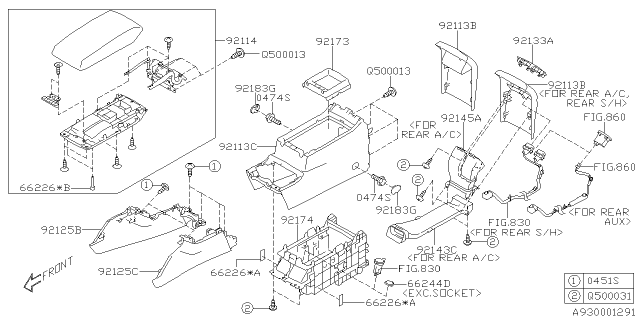 2015 Subaru Outback Console Box Lower Diagram for 92113AL00AVH