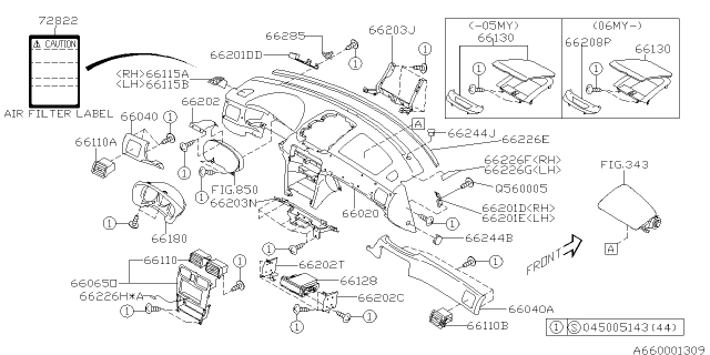 2006 Subaru Forester Panel Instrument LHD Diagram for 66055SA010EA