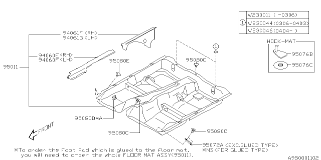 2004 Subaru Forester Mat Floor Diagram for 95011SA080ES
