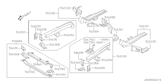 2005 Subaru Forester Lower Tie Bar Diagram for 51629SA0309P