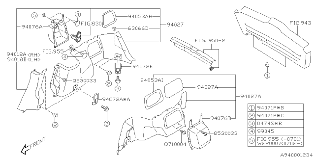 2008 Subaru Forester Pocket Rear Quarter Trim LH Diagram for 94076SA010EU