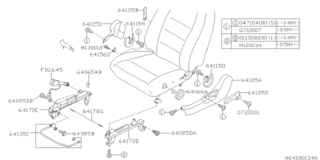 2007 Subaru Forester LIFTER Lever Assembly Front Seat Diagram for 64143SA020EU