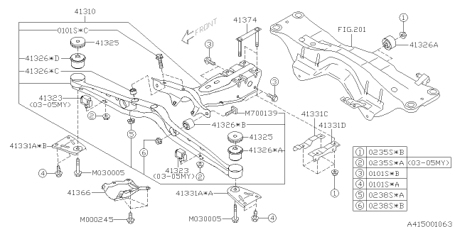 2003 Subaru Forester Plate Complete Differential Member Diagram for 41323AA003
