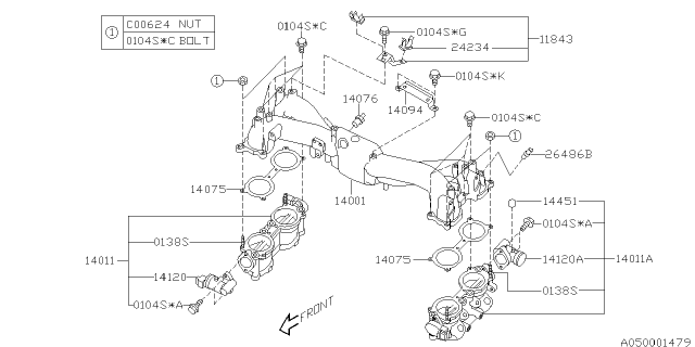 2004 Subaru Forester PT140205 Manifold Assembly Intake Diagram for 14011AB341