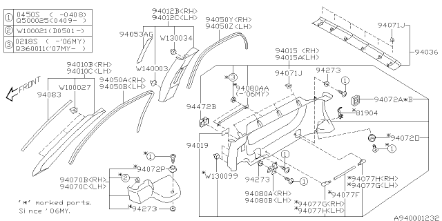 2006 Subaru Forester GARNISH Rear RH Diagram for 94050SA020EU