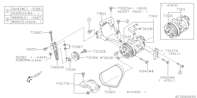 2007 Subaru Forester Belt Compressor Diagram for 73323SA000