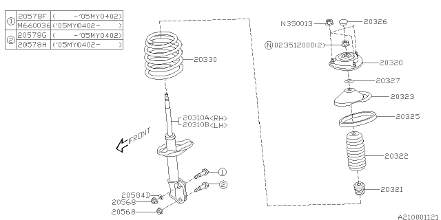 2008 Subaru Forester Front Coil Spring Diagram for 20330SA220