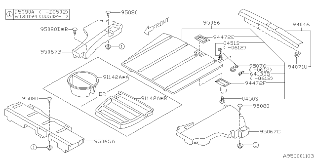 2007 Subaru Forester Mat Rear Floor Center Diagram for 95015SA050ML