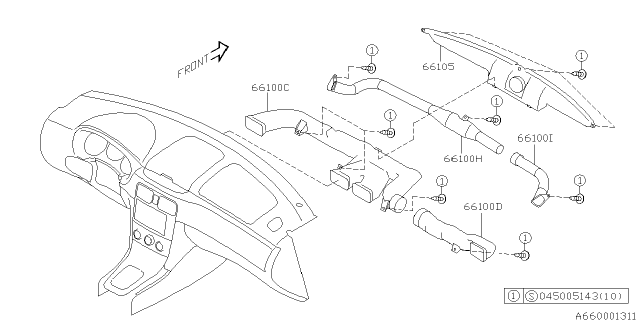 2003 Subaru Forester Duct Side DEFROSTER Pass Diagram for 66100SA110