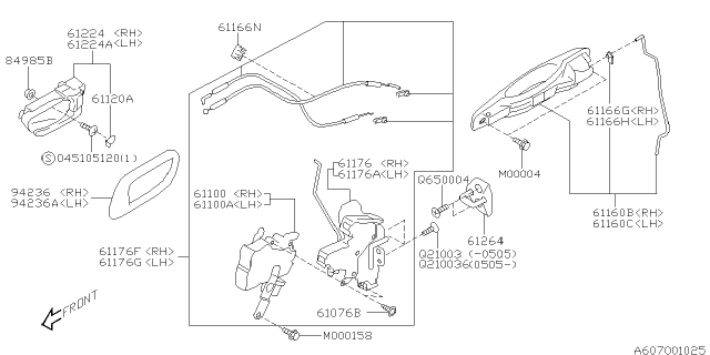 2006 Subaru Forester Front Door Handle Assembly Outer Right Diagram for 61021SA021VW