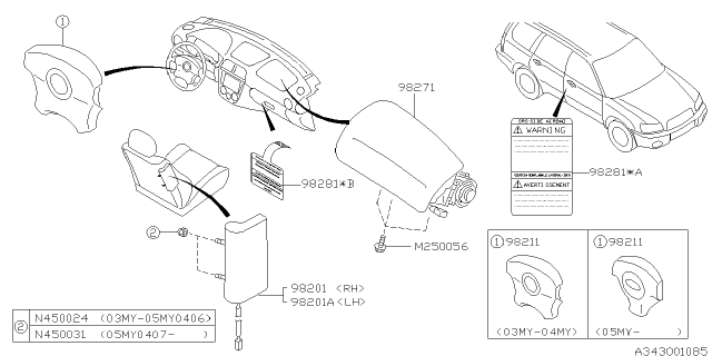 2003 Subaru Forester Air Bag Module Assembly Driver Diagram for 98211SA020