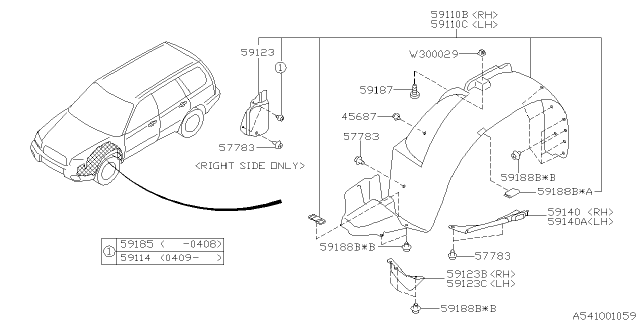2003 Subaru Forester Mud Guard Front RH Diagram for 59110SA000