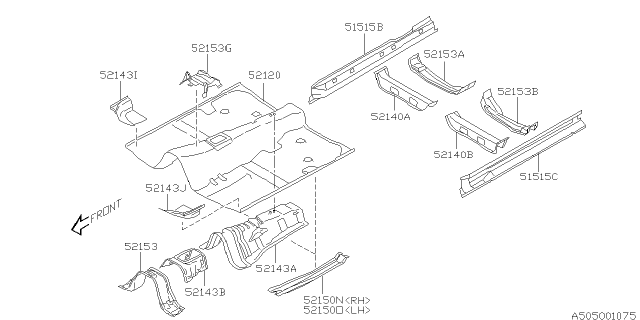2005 Subaru Forester Reinforcement Toe Board Upper LH Diagram for 52143FE130