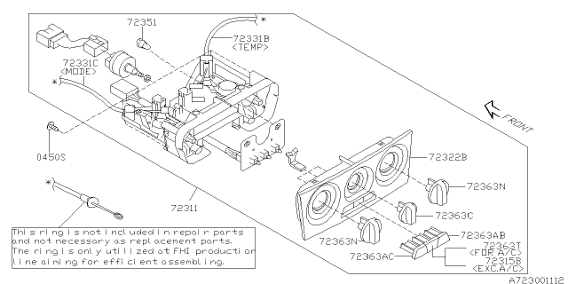 2008 Subaru Forester Heater Control Assembly Diagram for 72311SA130