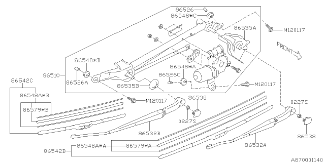 2013 Subaru Outback Windshield Wiper Assistor Arm Assembly Diagram for 86532AJ110
