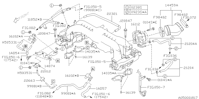 2013 Subaru Legacy Gasket Intake Manifold Diagram for 14035AA66A