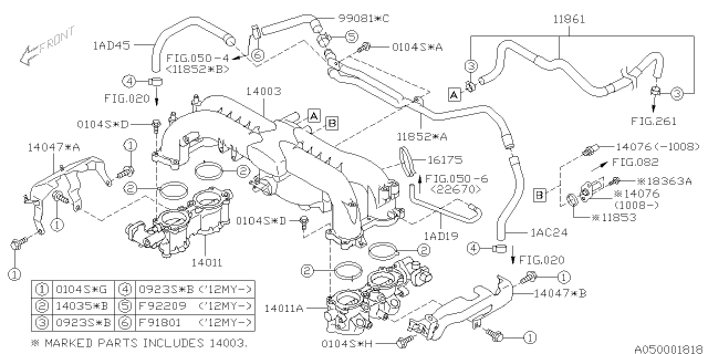 2012 Subaru Legacy PROTR Intake Manifold Diagram for 14047AA800