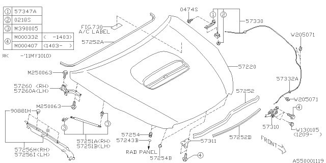 2014 Subaru Legacy Hood Front Stay Assembly, Left Diagram for 57259AJ03A