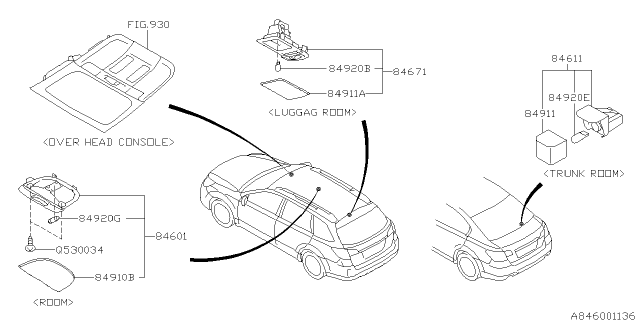 2013 Subaru Legacy Lamp - Room Diagram