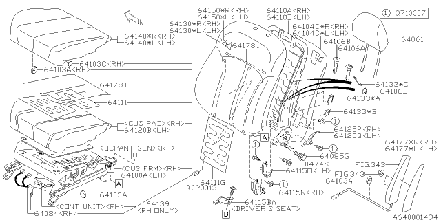 2010 Subaru Legacy Seat Pad Assembly Cushion Front LH Diagram for 64120AJ03A