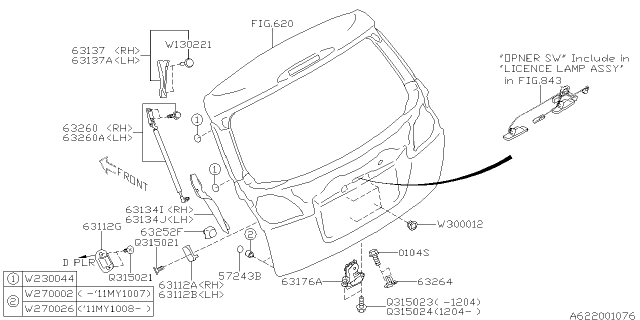 2011 Subaru Legacy Rear Gate Stay Assembly, Right Diagram for 63269AJ10B