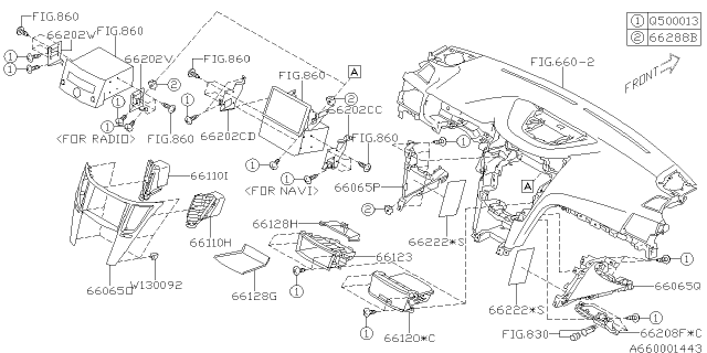 2012 Subaru Outback Bracket NAVI SIA LH Diagram for 66201AJ03A