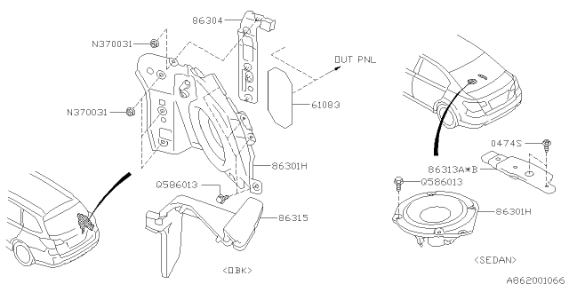 2011 Subaru Legacy Audio Parts - Speaker Diagram 3