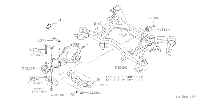 2010 Subaru Outback Differential Member Assembly Diagram for 41310AJ00A