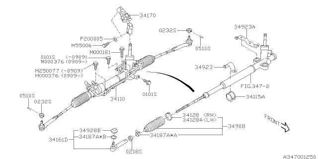 2011 Subaru Legacy Power Steering Gear Box Assembly Diagram for 34110AJ034