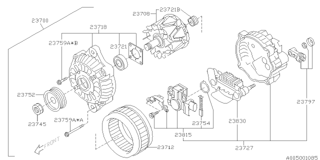 2010 Subaru Outback Alternator Assembly Diagram for 23700AA63A