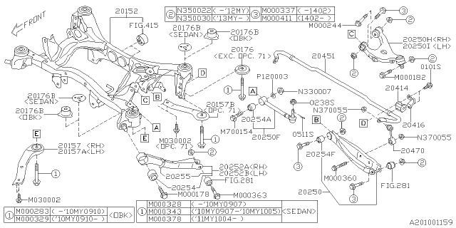 2010 Subaru Legacy Arm Assembly Rear Upper RH Diagram for 20252AJ00A