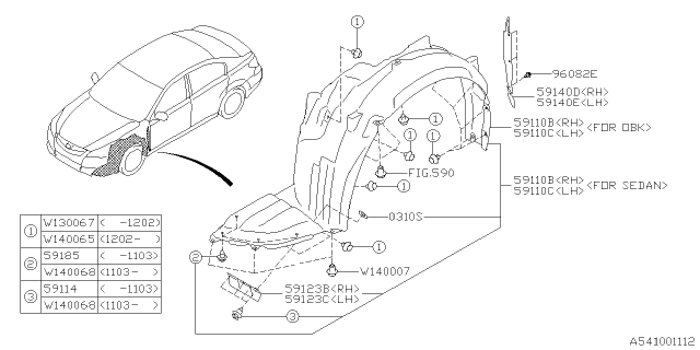 2012 Subaru Legacy Mud Guard Front RH Diagram for 59120AJ02A