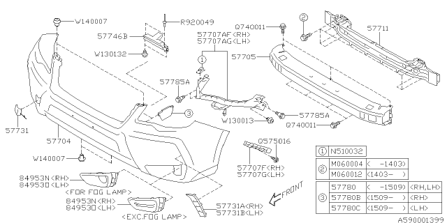 2016 Subaru Forester Back Beam Complete Front Diagram for 57711SG0109P