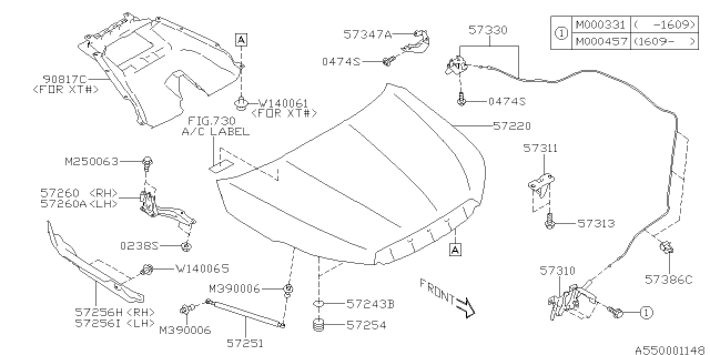 2017 Subaru Forester Hood Support Stay Diagram for 57251SG001