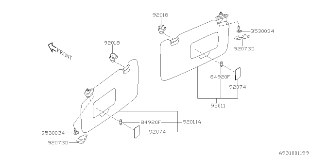 2018 Subaru Forester Left Sun Visor Assembly Diagram for 92011SG590LO