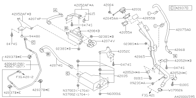 2017 Subaru Forester Holder Filler Neck B Diagram for 42055SG010
