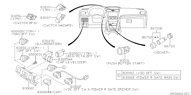 2018 Subaru Forester Switch Assembly Center MFD Diagram for 83056VA000