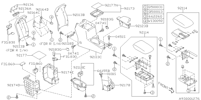 2014 Subaru Forester Center Console Cup Holder Diagram for 66150SG010