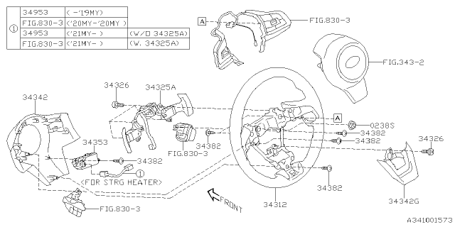 2018 Subaru Impreza Steering Wheel Leather Diagram for 34312FL03AVH