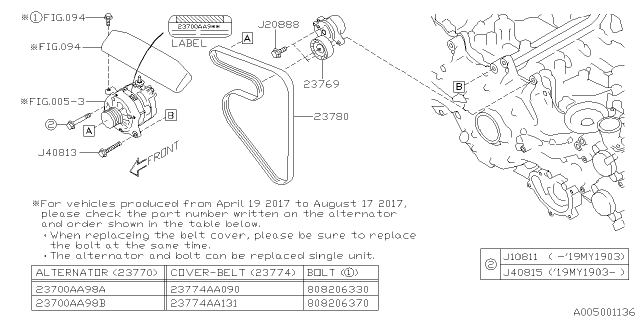 2019 Subaru Impreza V Belt Diagram for 23780AA08A