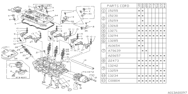 1989 Subaru Justy Valve Rocker Assembly Diagram for 13242KA010